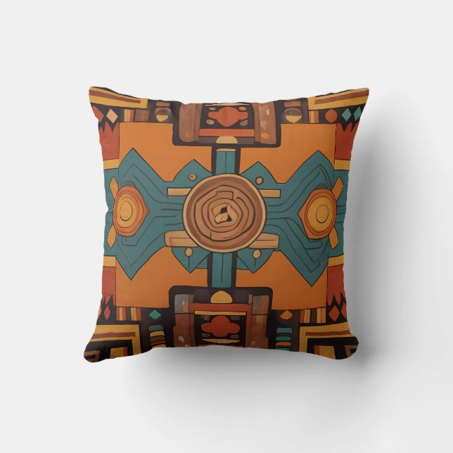 Inca Cross Pattern reds and yellows Throw Pillow (Back)