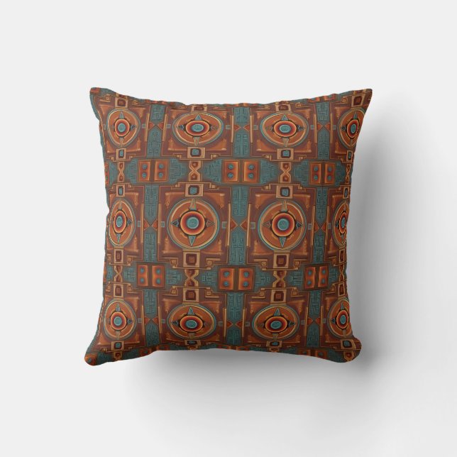 Inca Cross Pattern reds and yellows Throw Pillow (Back)