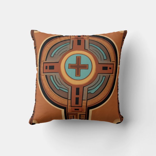 Inca Cross Pattern reds and yellows Throw Pillow (Back)