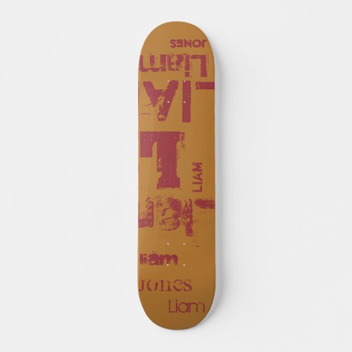 Inca Gold and Scarlet Sage Typography Word Cloud Skateboard