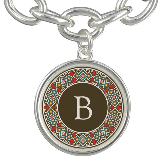Inca Pattern Round Frame Initial Bracelet (Design)