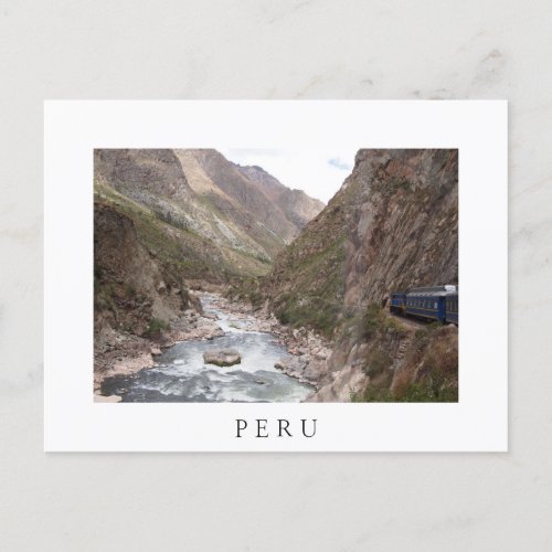Inca rail train to Machu Picchu white postcard