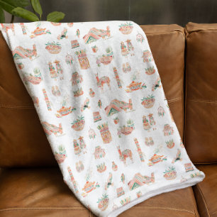 Inca Spirit Cute Illustrated Peru Fleece Blanket