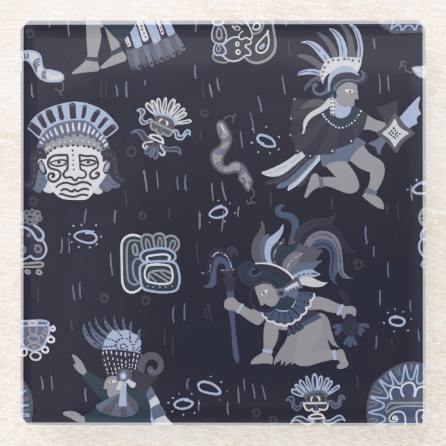 Incan Culture: Seamless Graphic Pattern Glass Coaster (Front)