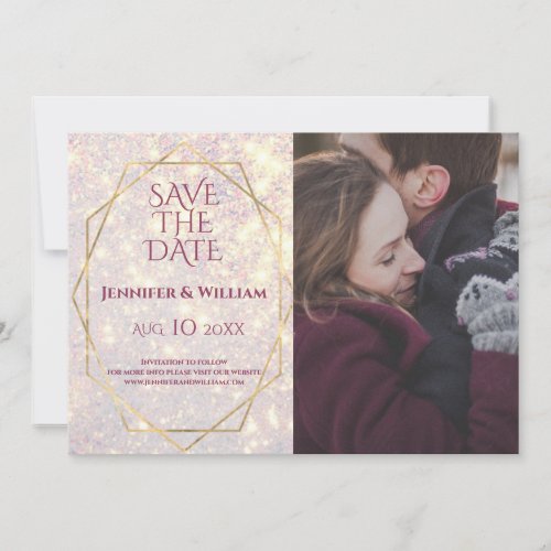 Incandescent Pink Lavender Glitter Wedding Save The Date