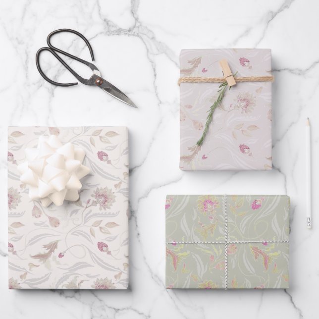 Incantation Botanical In Mist, Cream and Sage Wrapping Paper Sheets (Front)