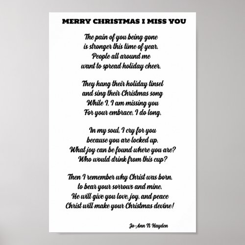 INCARCERATED LOVED ONE CHRISTMAS POEM POSTER