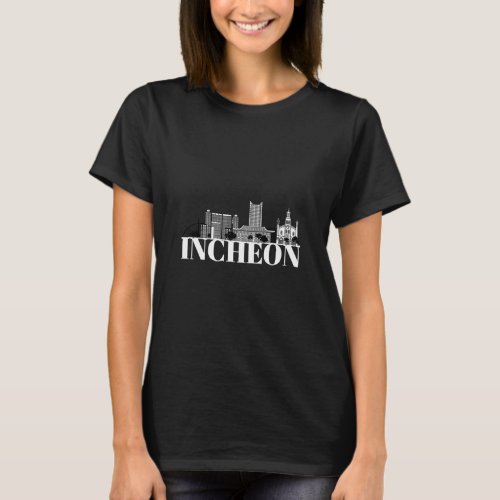 Incheon South Korea City Skyline Silhouette Outlin T_Shirt