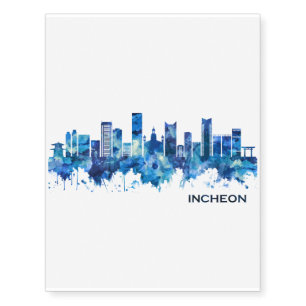 Incheon South Korea Skyline Blue Temporary Tattoos