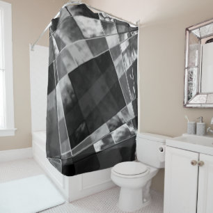 Inclined or stretched rectangles, black showy gray shower curtain