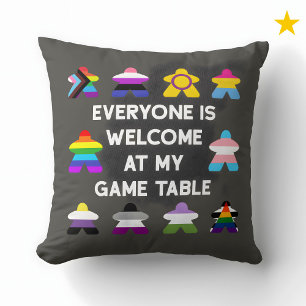 Inclusive Board Game LGBTQ Pride Flag Meeples Throw Pillow