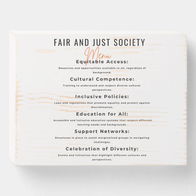 Inclusive Community for Fairness and Diver Wooden Box Sign (Front Horizontal)