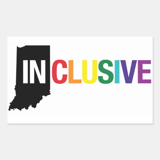 Inclusive Indiana | Sticker, Rainbow Rectangular Sticker (Front)