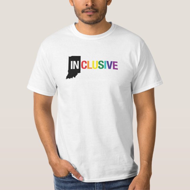 Inclusive Indiana | White T-Shirt, Full Color T-Shirt (Front)