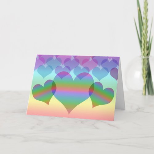 Inclusive Pastel Rainbow of Hearts Holiday Card