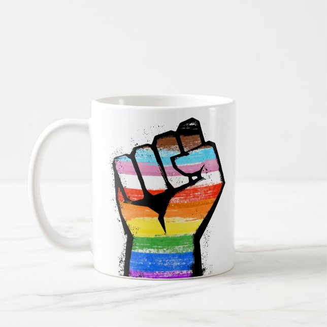 Inclusive Progress Pride Fist Coffee Mug (Left)
