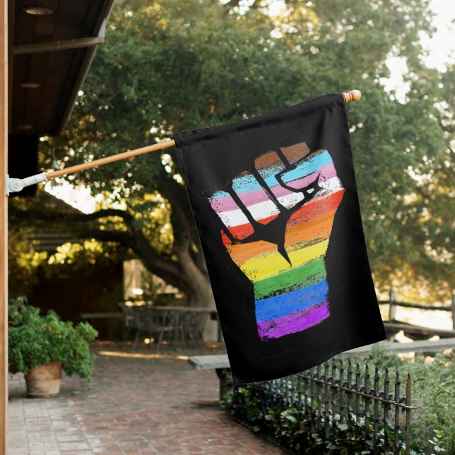 Inclusive Progress Pride Fist House Flag (In SItu)