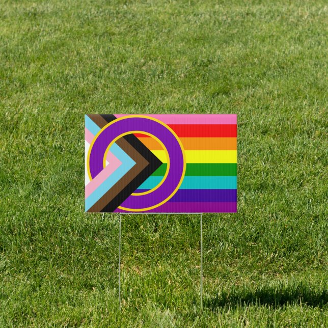 Inclusive Progressive Retro 8 Pride Flag Yard Sign (Insitu)