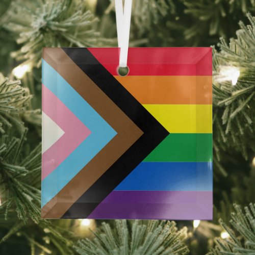 Inclusive rainbow Lgbtq gay diversity flag Glass Ornament