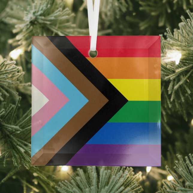 Inclusive rainbow Lgbtq gay diversity flag Glass Ornament (Insitu)