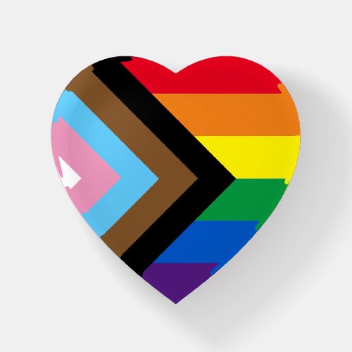 Inclusive rainbow Lgbtq gay diversity flag heart Paperweight