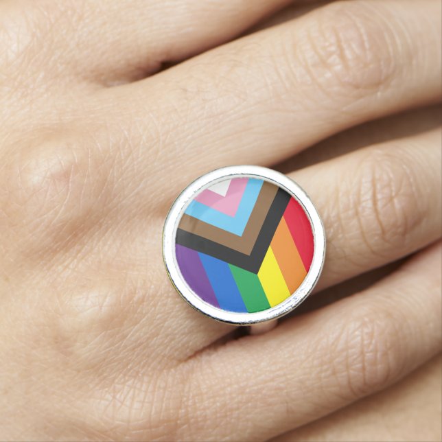 Inclusive rainbow Lgbtq gay diversity flag Ring (In Situ)