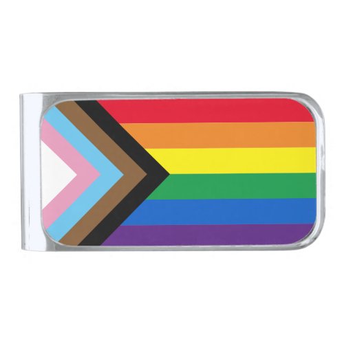 Inclusive rainbow Lgbtq gay diversity flag Silver Finish Money Clip