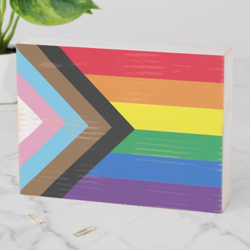 Inclusive rainbow Lgbtq gay diversity flag Wooden Box Sign