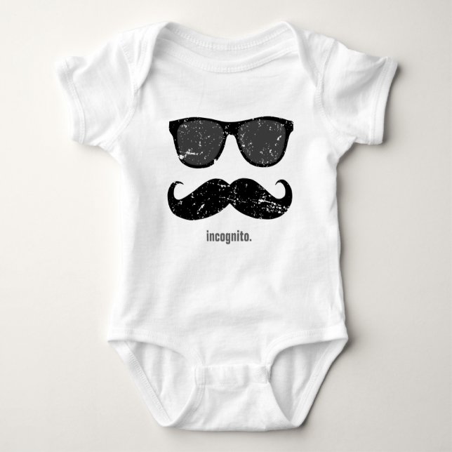 incognito - funny mustache and pink shades baby bodysuit (Front)