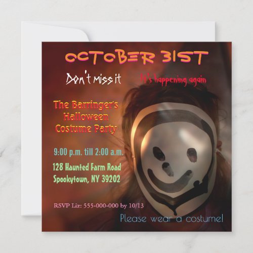 Incognito Spooky Costume Party Halloween Invitation