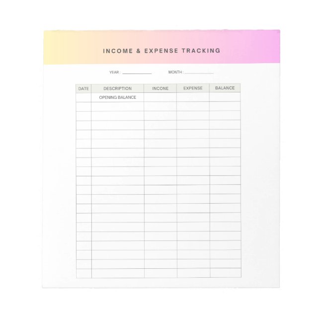 Income & Expense Tracker Notepad (Front)