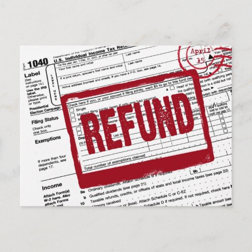 Income Tax form with refund stamp Postcard