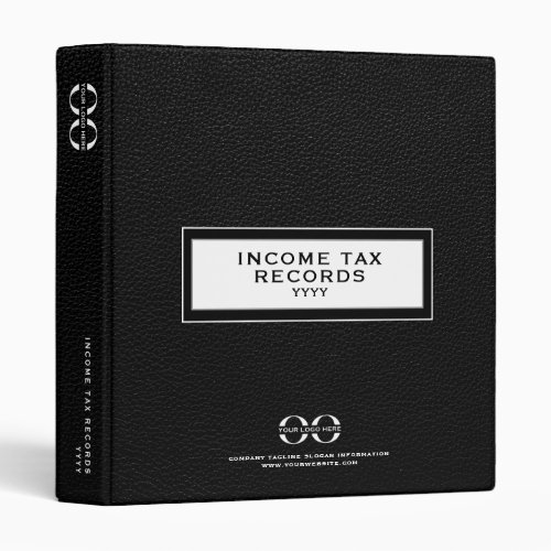 Income Tax Records Black Leather 3 Ring Binder
