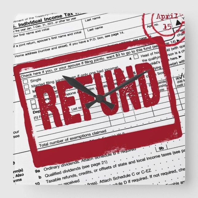 Income Tax Refund Stamp Square Wall Clock (Front)