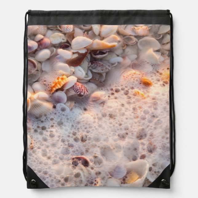 Incoming Surf And Seashells On Sanibel Island Drawstring Bag (Front)