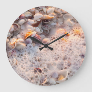 Incoming Surf And Seashells On Sanibel Island Large Clock