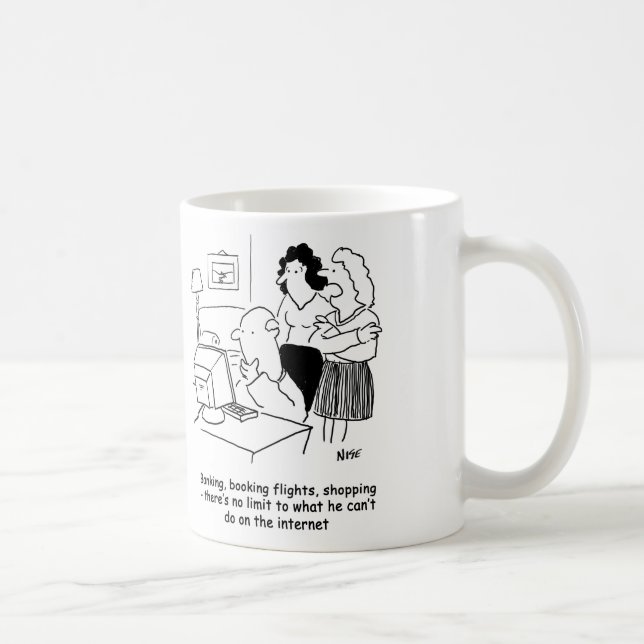 Incompetent man at computer coffee mug (Right)