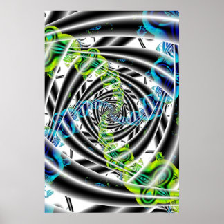 Incomplete | Blue and Green Fractal Art Poster