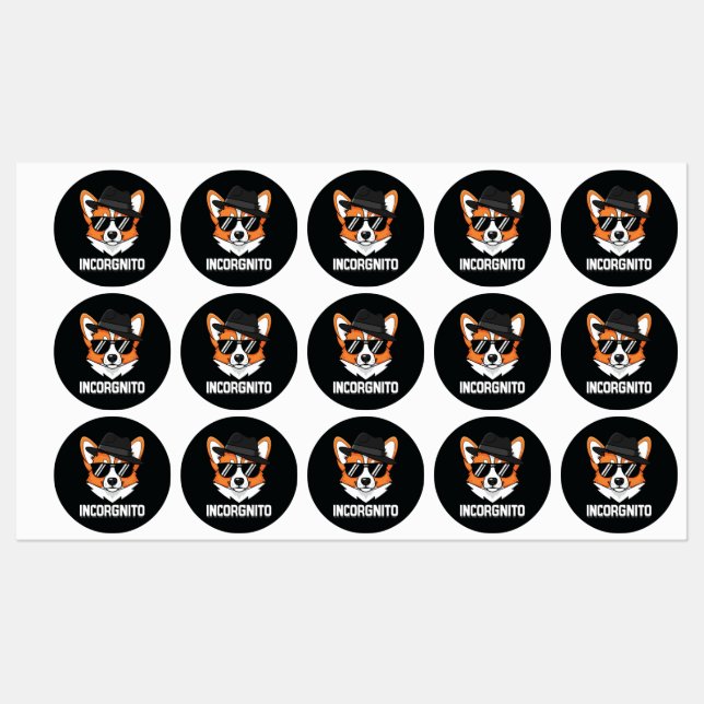 Incorgnito Stealthy Corgi in Shades Labels (Sheet)