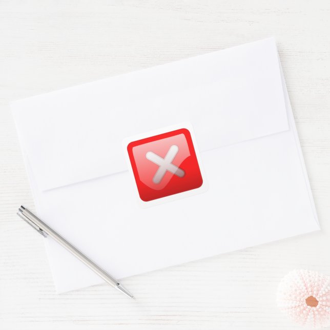 Incorrect Red X Symbol Square Sticker (Envelope)