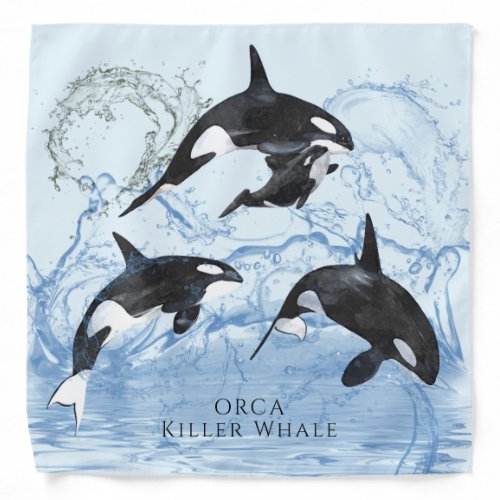 Incredible Black and White Watercolor Orcas Bandana