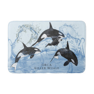 Incredible Black and White Watercolor Orcas Bath Mat