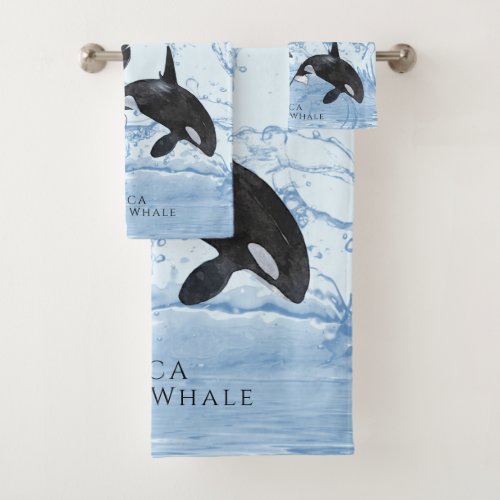 Incredible Black and White Watercolor Orcas Bath Towel Set