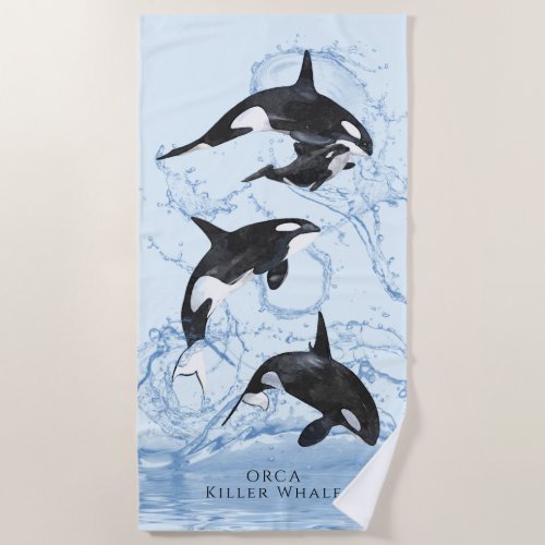 Incredible Black and White Watercolor Orcas Beach Towel