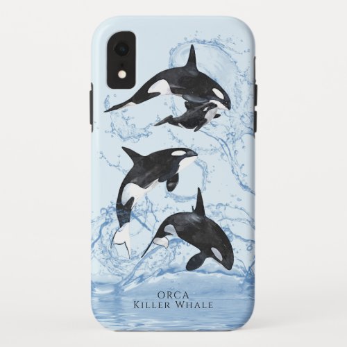 Incredible Black and White Watercolor Orcas iPhone XR Case