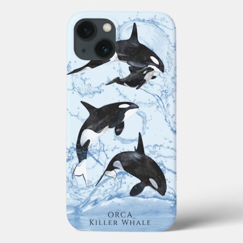 Incredible Black and White Watercolor Orcas iPhone 13 Case