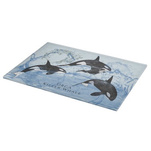 Incredible Black and White Watercolor Orcas Cutting Board