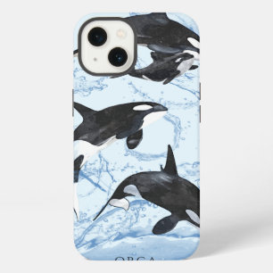 Incredible Black and White Watercolor Orcas iPhone 13 Case