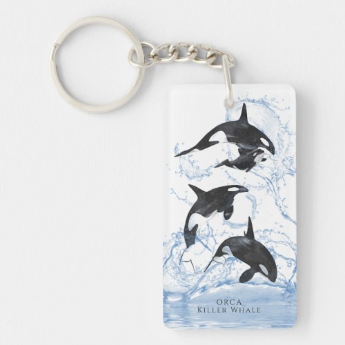 Incredible Black and White Watercolor Orcas Keychain