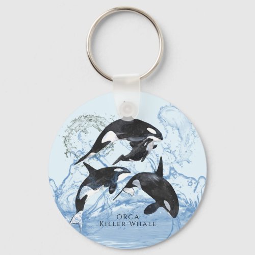 Incredible Black and White Watercolor Orcas Keychain